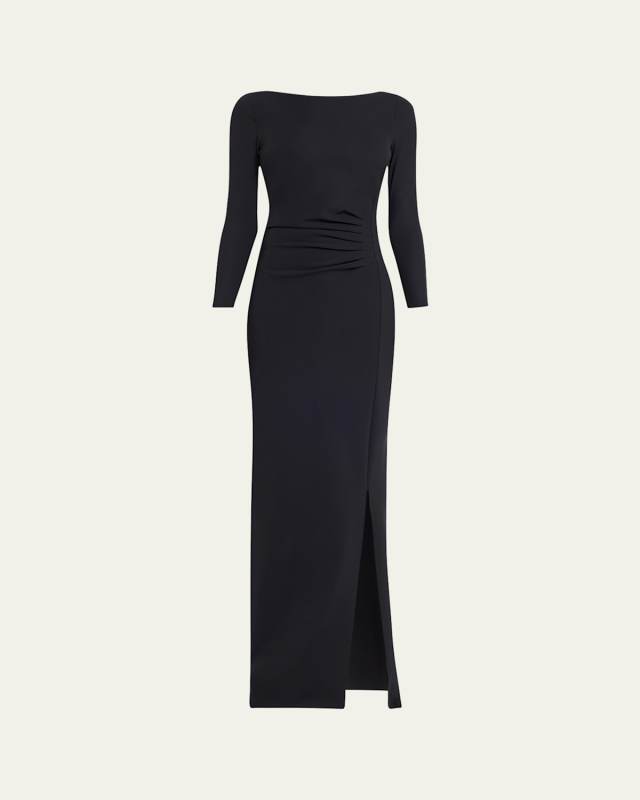 Brestina Bateau-Neck Bow Column Gown